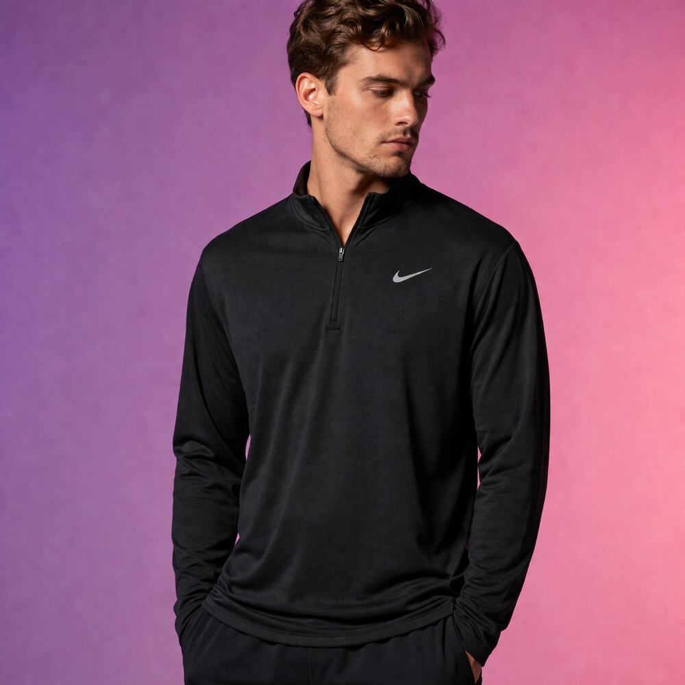 Nike Dri-FIT Men XL Black 1/4 Zip Performance Running Golf Shirt Long Sleeve